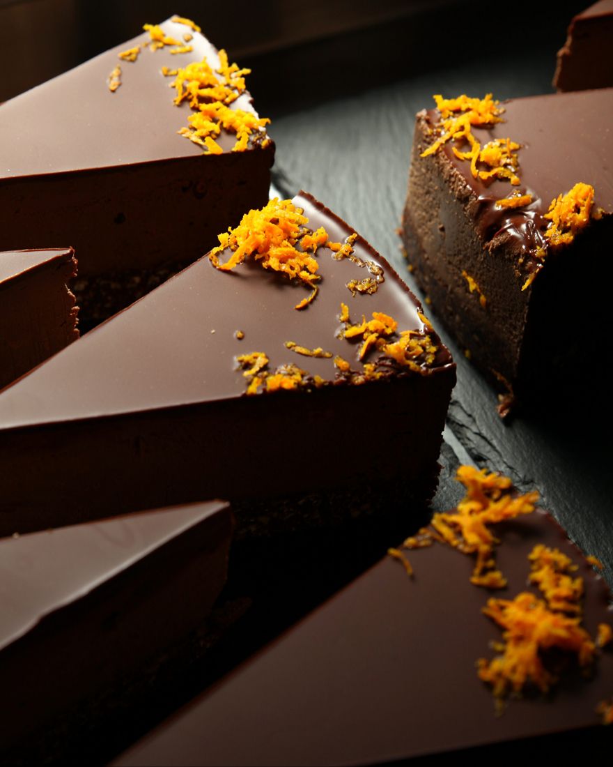 Chocolate cake slices with orange zest