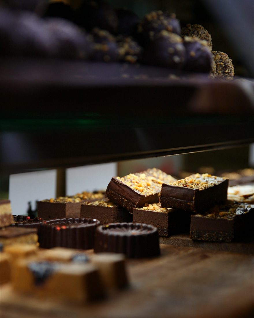 Raw dessert bars in the display case
